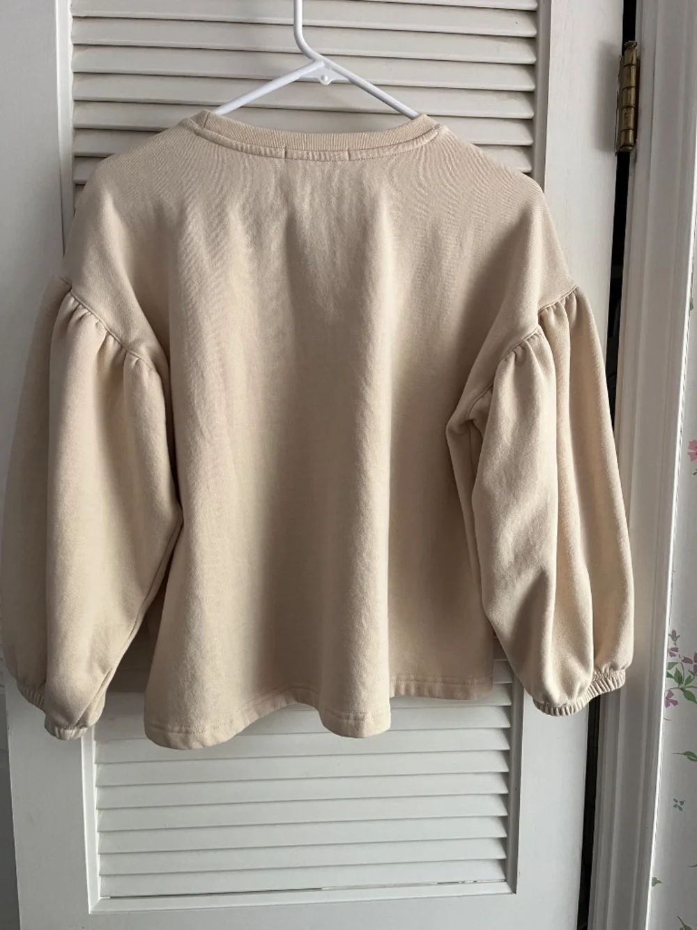 Marine Layer Jace Puff Sleeve Beige Re-Spun Sweatshirt Size Medium